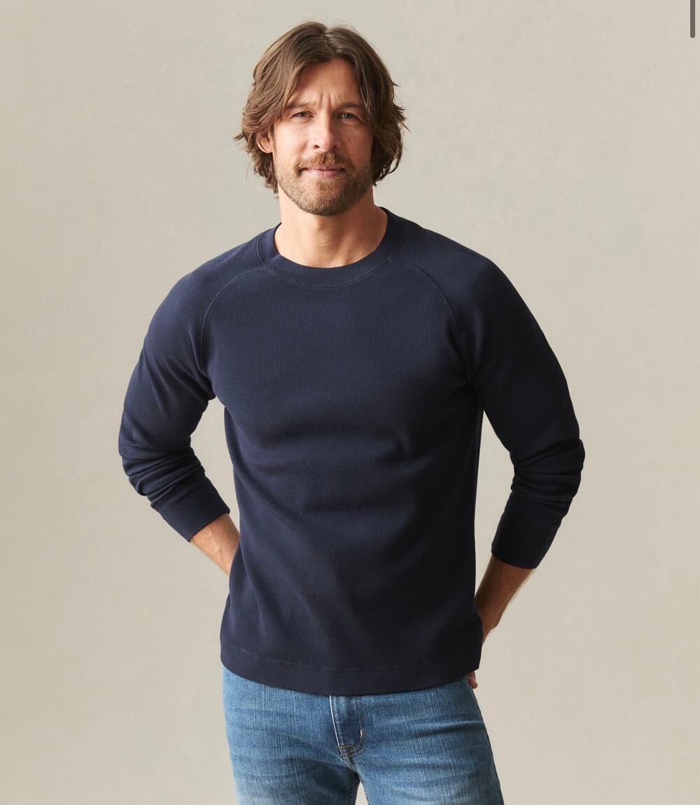 NWOT American Giant Men's Thermal Long Sleeve Crew Tee In True Navy Size Small